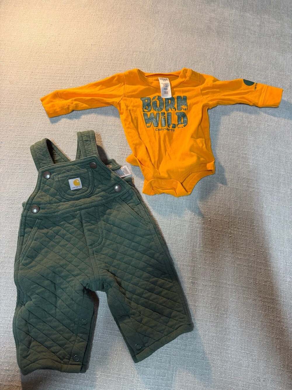 Carhartt Baby Boys' 2-Piece Born Wild Bodysuit and Quilted Overall Set